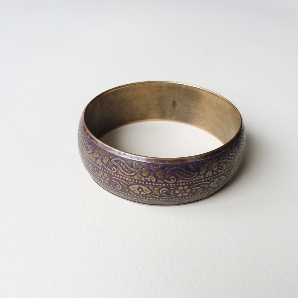 Gold and purple vintage metal brass bangle